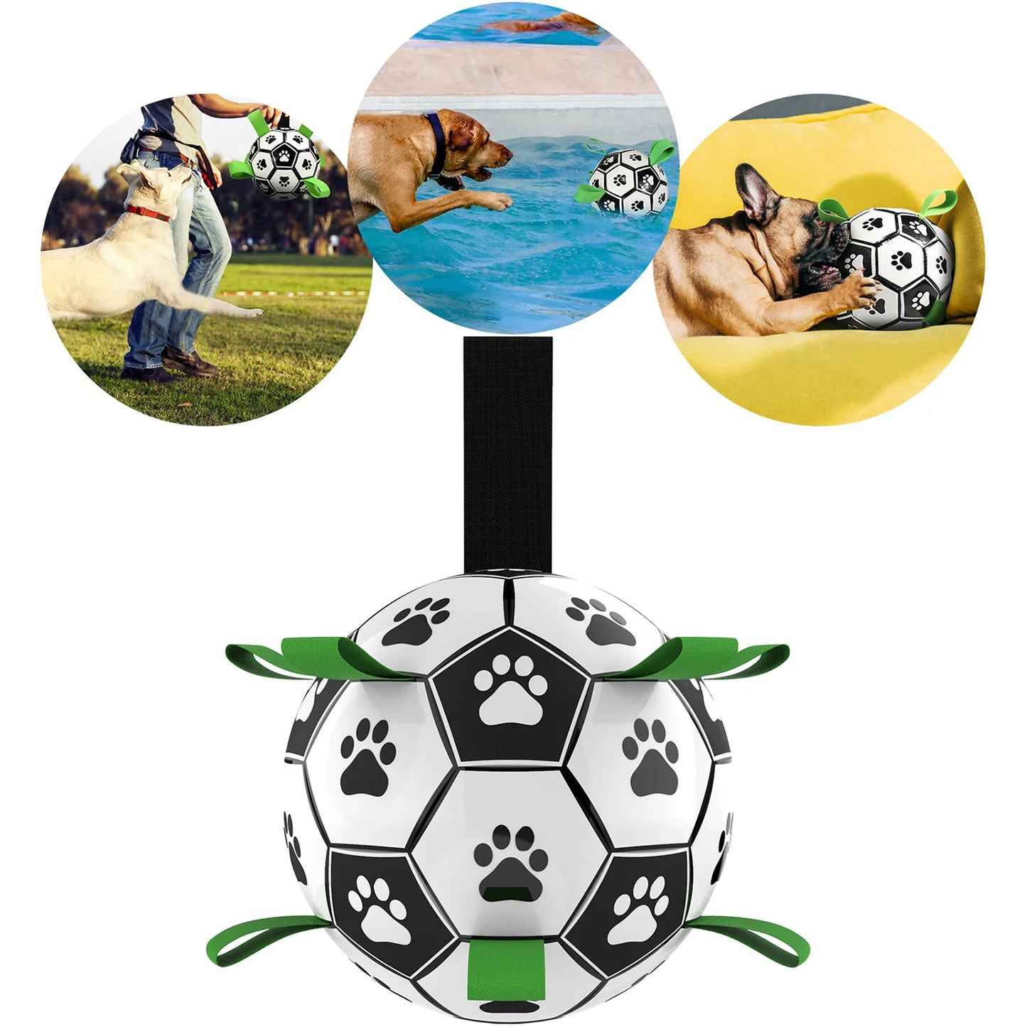Dog Soccer Ball Toy with Tabs includes Free Pump Glow in the Dark or Standard in two sizes
