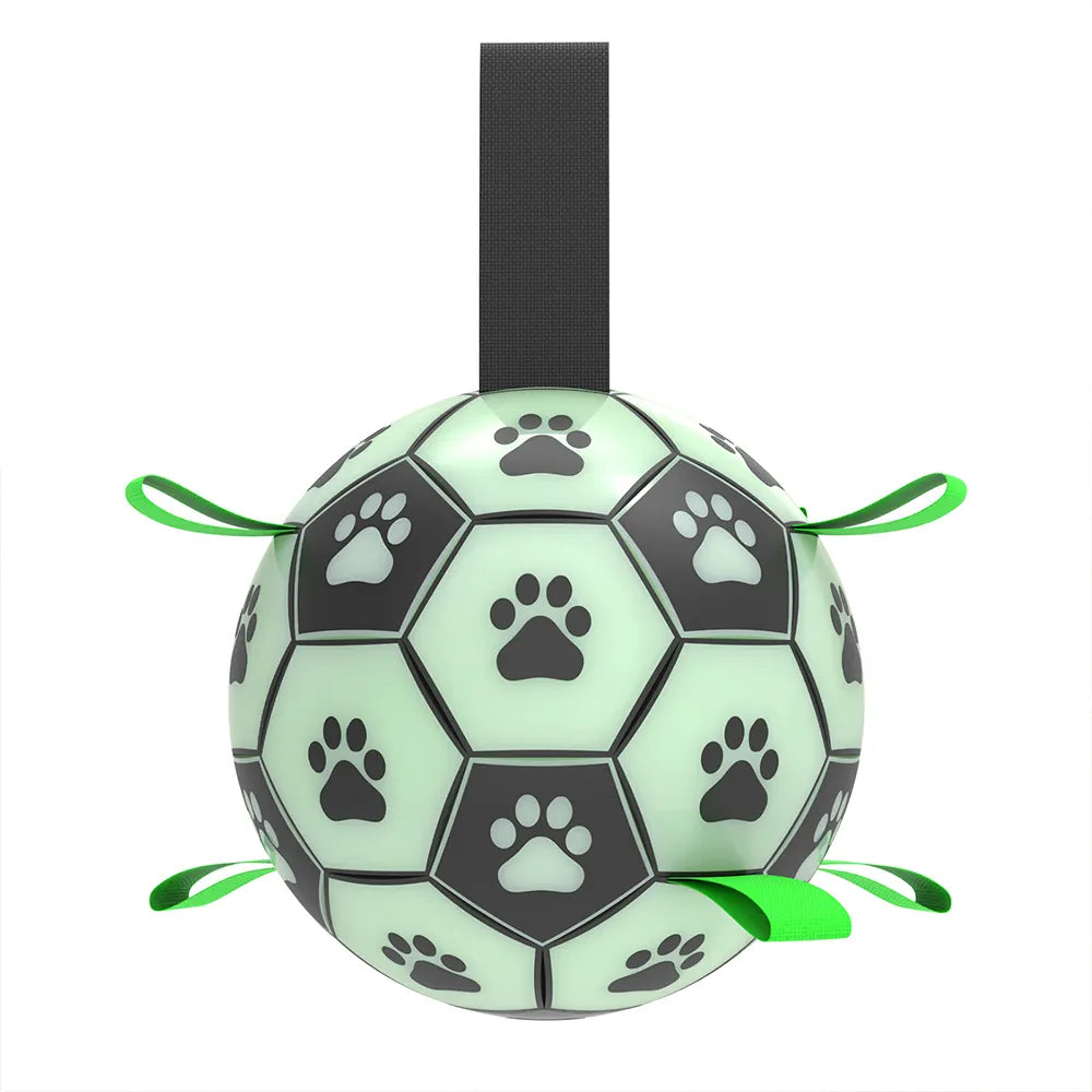 Dog Soccer Ball Toy with Tabs includes Free Pump Glow in the Dark or Standard in two sizes