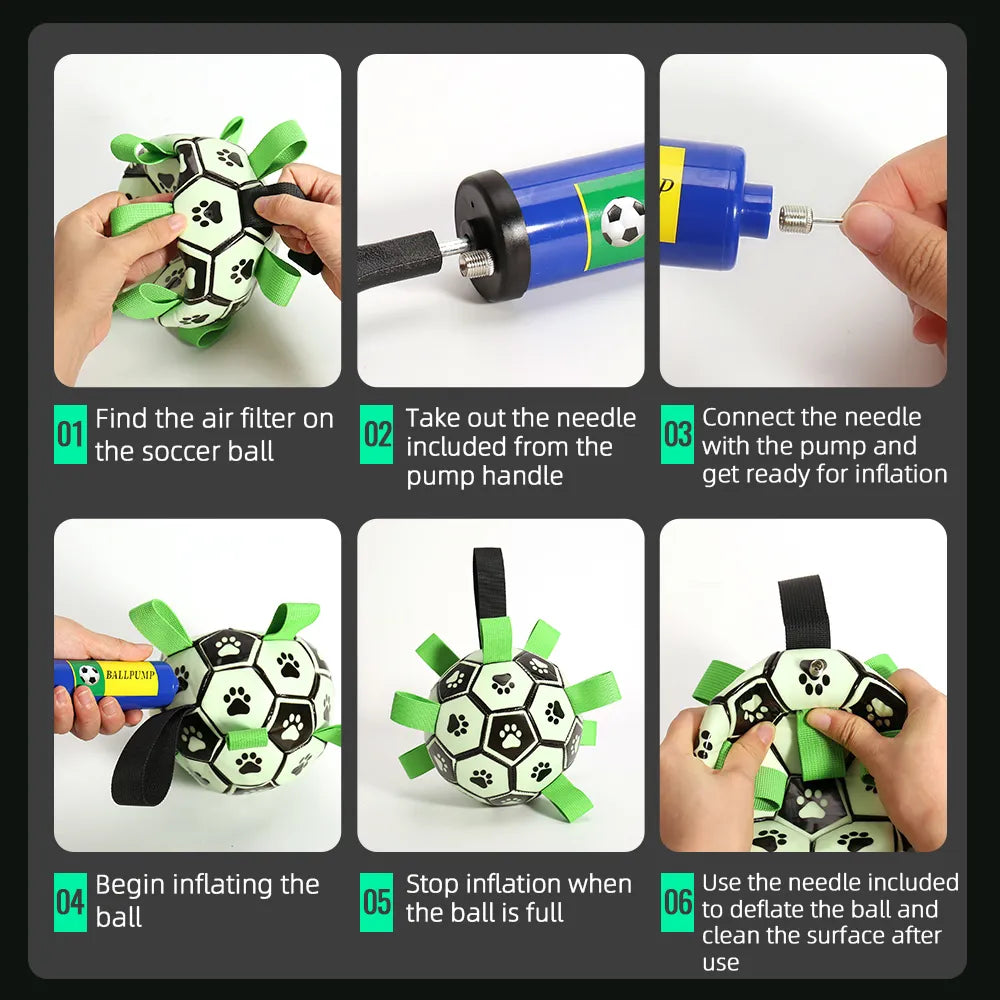 Dog Soccer Ball Toy with Tabs includes Free Pump Glow in the Dark or Standard in two sizes